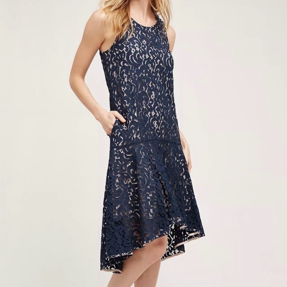 NWT Anthropologie Maeve Vienne Lace Dress Navy Blue Size Medium